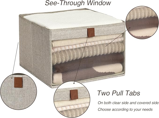 StorageWorks Closet Storage Bins, Extra Large Storage Baskets with Clear Window and Handles, Foldable Fabric Organizer for Cl