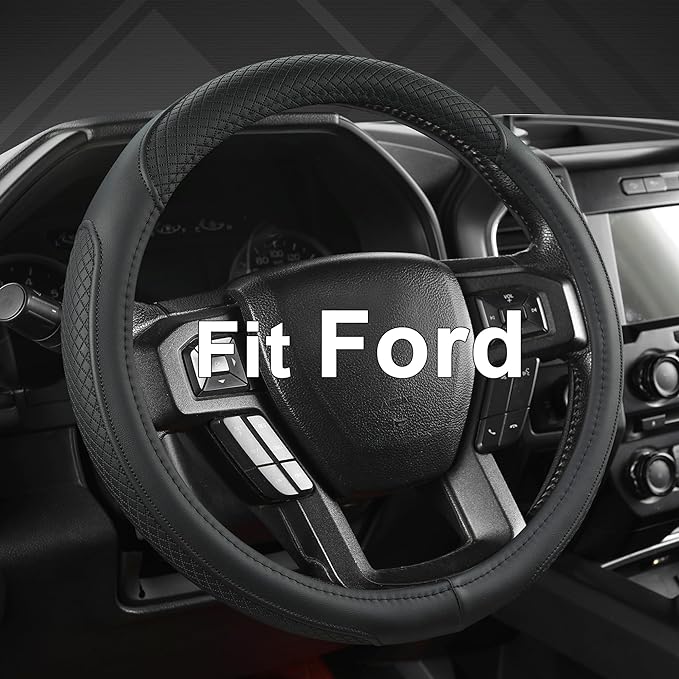 West Llama Customized Auto Car Steering Wheel Cover for Ford Escape,Explorer,Fusion,Focus,Bronco,Transit,Edge (Black- Standar