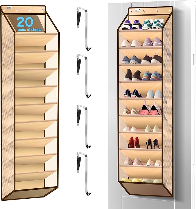 Kotkn 10 Tier Over The Door Organizer - Heavy Duty Hanging Storage Rack with Sturdy Oxford Fabric, Holds 20+ Pairs of Footwea