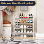 Shoe Rack Metal, Closet Shoe Organizer 4 Tier, Stackable & Adjustable, White