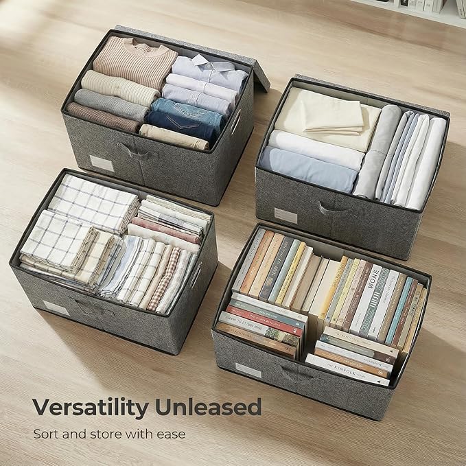 PRANDOM Storage Bins with Lids [3-Pack] Linen Fabric Foldable Storage Boxes Organizer Containers Baskets Cube with Cover for 