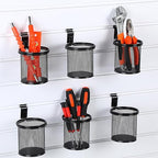 Colingmill 6 Set Slatwall Cups with Hook Black Metal Slatwall Organizer Accessories Slat Wall Basket Bin Pencil Mesh Wire Hol