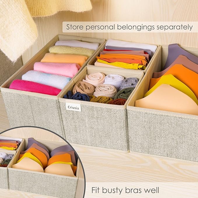 Criusia Underwear Drawer Organizer, 6 Set Foldable Underwear Drawer Organizer and Closet Dividers,Storage Box for Clothes, So