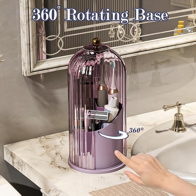 Dustproof Toothbrush Holders with Cover, Rotating Electric Toothbrush and Toothpaste Holder for Bathroom Countertop, 3 Slots 