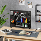 PEGZONE Clamp-on Desk Pegboard, Desk Organizer for Office Gaming Home, Magnetic Metal Peg Board with 15 Accessories, Privacy 