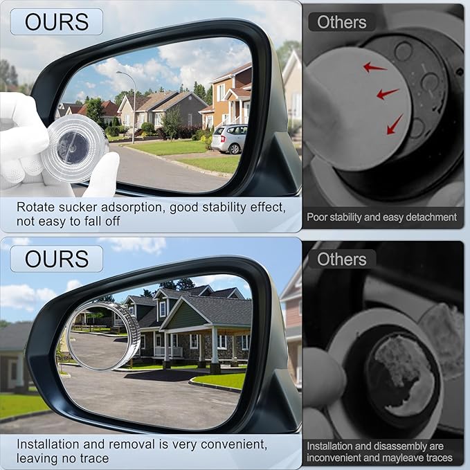 LivTee Blind Spot Mirror, 2" Round HD Glass Frameless Convex Accessories with Suction Cup, ABS Housing, 360° Adjustable Wide-Angle Rear View Mirror for Cars, SUVs, and Trucks, Pack of 2