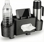 Ciieeo 4 in 1 Backseat Car Organizer with Cup Holder Tissue Box and Hooks Multifunctional Seat Back Storage Box for Road Trip Travel Accessories Universal Auto Headrest Holder