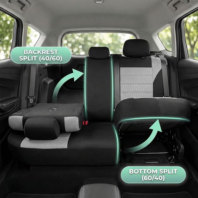 FH Group Automotive Car Seat Covers Full Set Premium 3D Air Mesh Front Seat Covers, Airbag Compatible & Split Bench Cover Uni