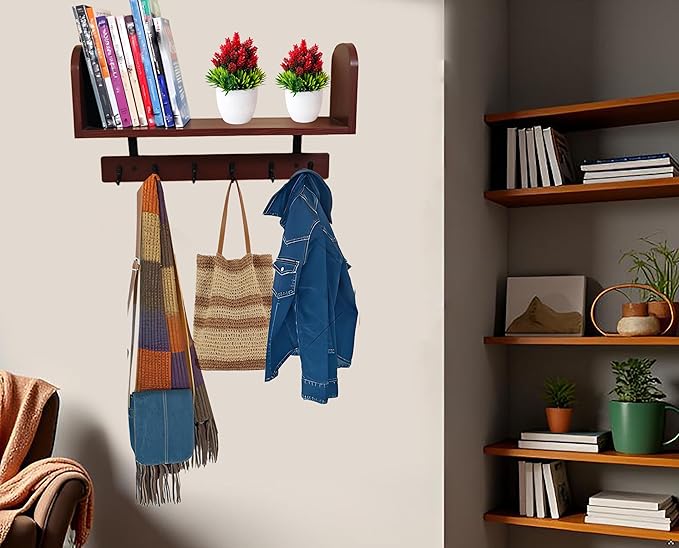 Selling at a Loss Promotion,Wooden Shelf with Hooks - Multipurpose Organizer for Kitchen, Books, Kitchen Shelf - Wall Mounted