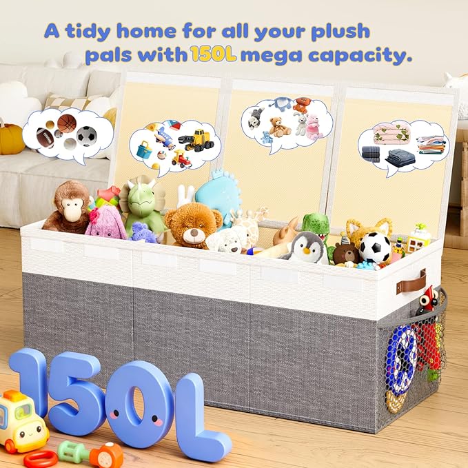 Dayacoco 40"X14"X16" Extra Large Toy Box Chest with Lids, 150L Collapsible Sturdy Kids Toy Storage Organizer Boxes for Boys G