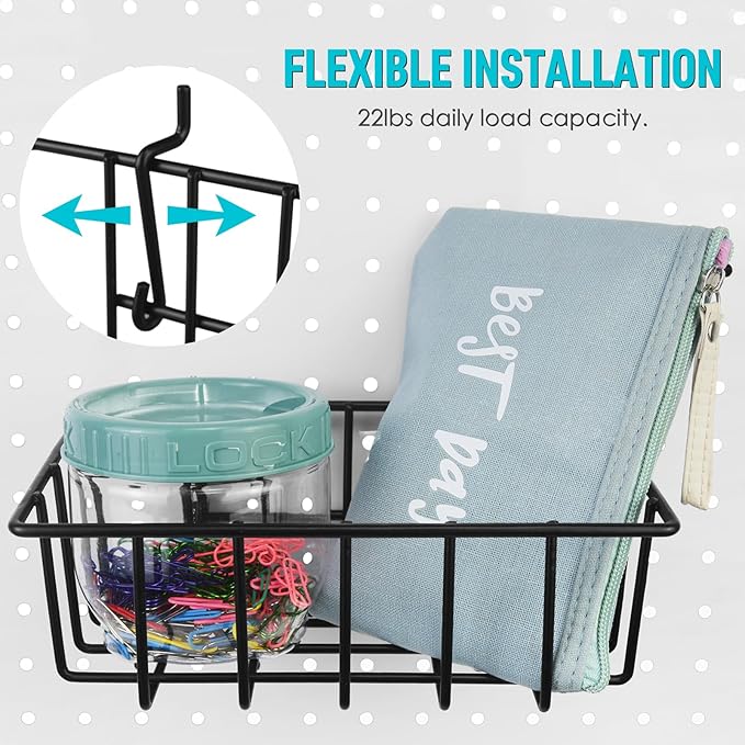 G.CORE Pegboard Bins Baskets Organizer with Peg Board Hooks Cups - 16 Pack Peg Accessories Fit 1/8" & 1/4" Pegs - Black Holde