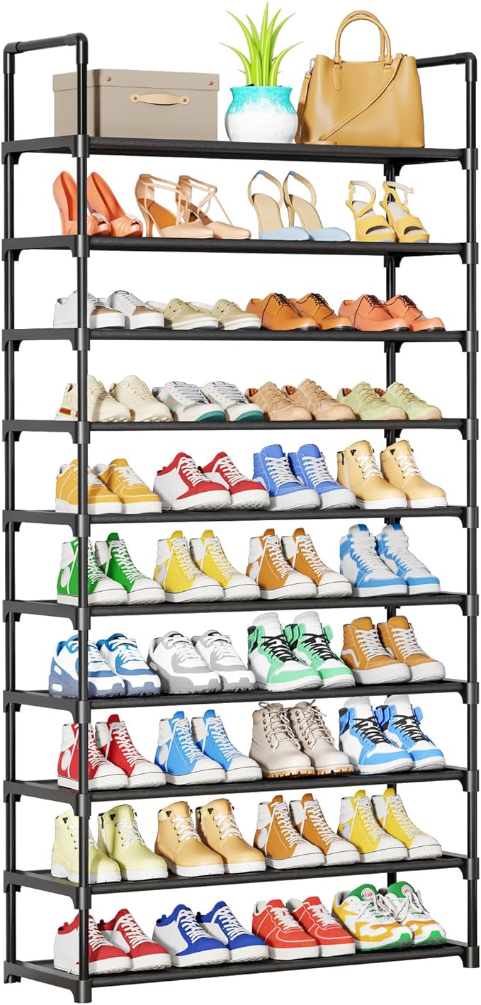 Kitsure Shoe Rack - 10-Tier Shoe Organizer with Detachable Fabric Shelves & Metal Frame, Tall Shoe Rack for Closet, Entrance,
