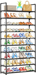 Kitsure Shoe Rack - 10-Tier Shoe Organizer with Detachable Fabric Shelves & Metal Frame, Tall Shoe Rack for Closet, Entrance,