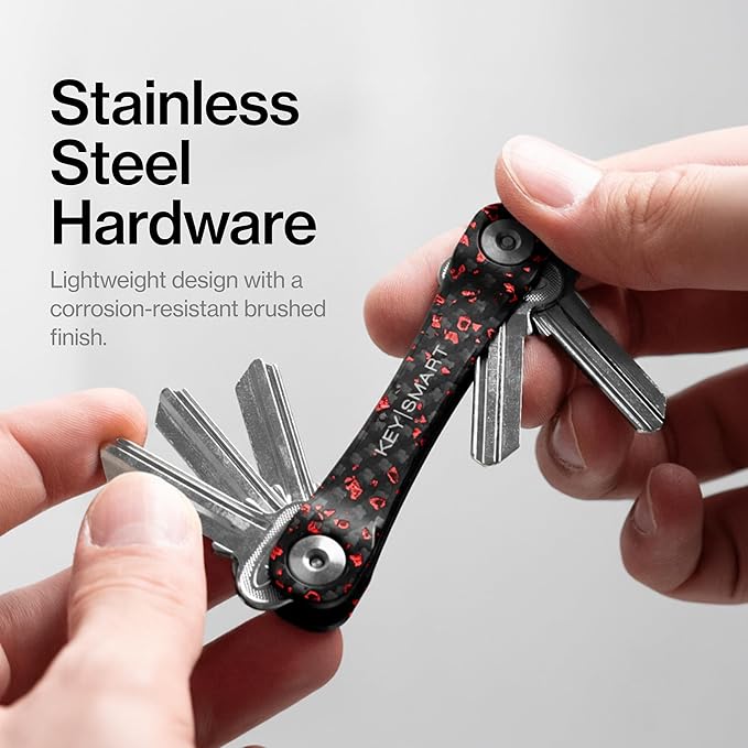 KeySmart Original Key Holder - Compact Key Organizer for Key Chain, Minimalist Clutter-Free EDC Keychains Key Ring, Red Forge