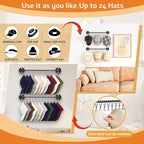 2 Pack Metal Hat Organizer for Baseball Caps with 12 Large Clips, Wall-mounted Hat Rack Holds up to 24 Hats, Hats Hanger Hold