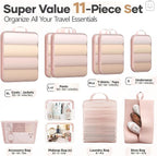 Veken 11 Set Compression Packing Cubes for Travel Essentials,Compressible Expandable Large Luggage Suitcase Organizer Bags fo