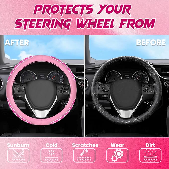 Ventilated Heart-Shaped Steering Wheel Cover with Anti-Slip Leather Grip. Compatible with Ford, Toyota, Honda, Nissan, and Ch