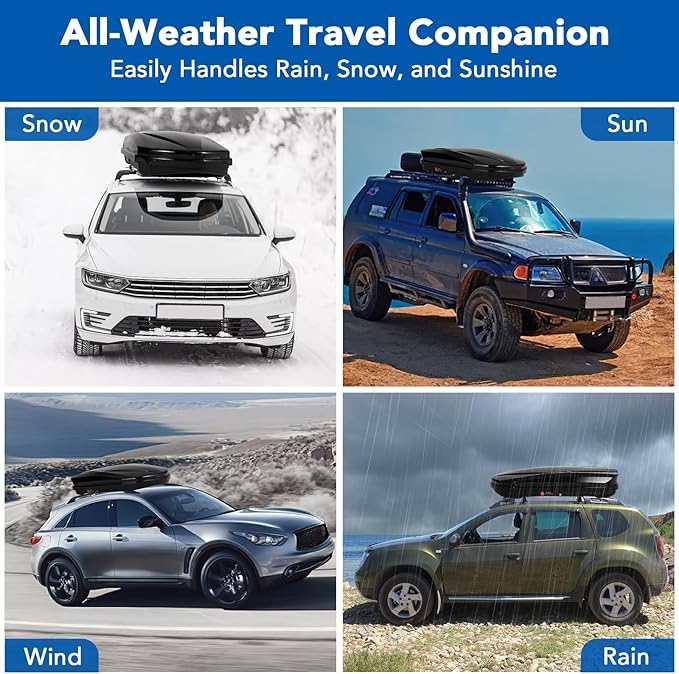 Garvee Heavy Duty Hard Shell Roof Top Cargo Carrier - 55(L) x31(W) x12(H) Waterproof Lockable Storage Box Capacity 165 Lbs 12.4 Cu Ft - Tool-Free Install- Fits SUV, Truck, Van
