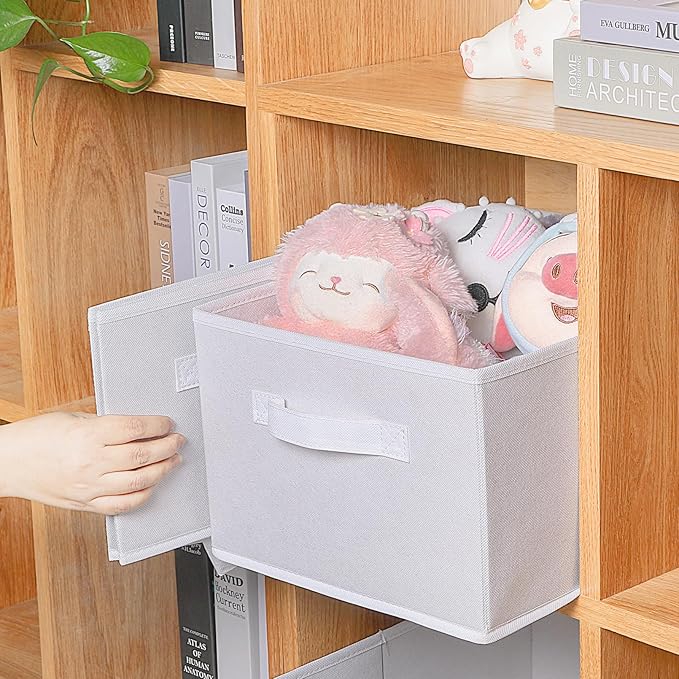 JAKAGO Fabric Storage Bins set of 4 Rectangle Storage Baskets with Handle Foldable Closet Organizer for Clothes Towel bedding