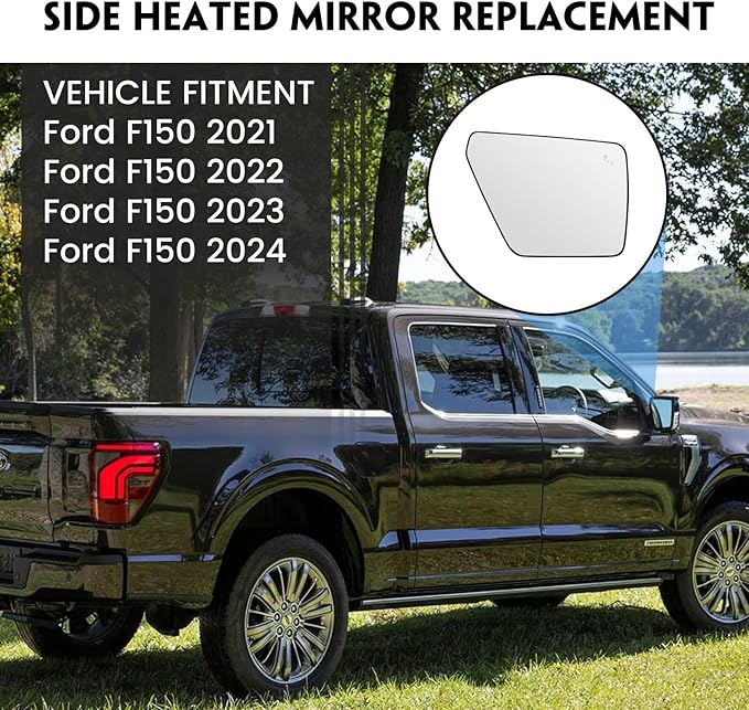 Passenger Heated Mirror Glass Replacement for Ford F150 2021 2022 2023 2024, Right Side Rearview Mirror with Blind Spot Light and Backing Plate Fits F150 2021 2022 2023 2024