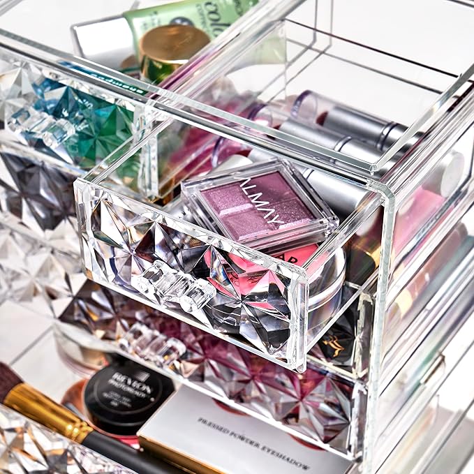 Sorbus Acrylic Makeup Organizer Set, 6-Drawer Vanity & Countertop Cosmetic Storage with Small & Wide Drawers, Diamond Makeup 