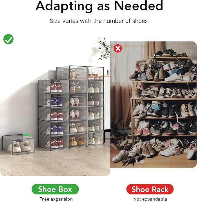 Foluck X-Large Shoe Storage Box, 15 Pack Clear Plastic Stackable Shoe Organizer for Closet, Interlocking Design Shoe Containe