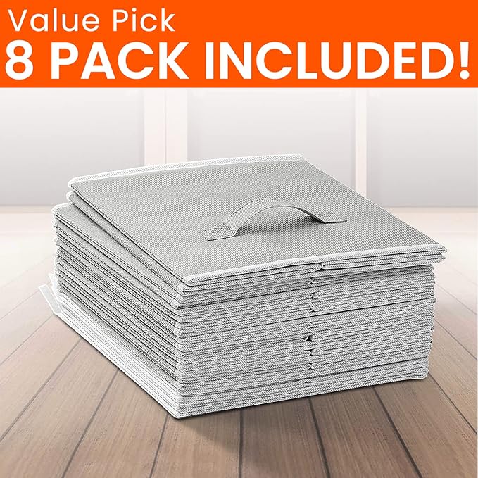 Criusia Storage Cubes - 11 Inch Heavy Duty Fabric Closet Bins for Shelves, Cube Organizer - 8 Pack Collapsible Decorative Sto