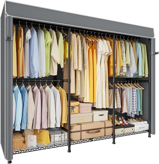 ULIFHOME E14C Pro Heavy Duty Closet Organizer System，Freestanding Clothing Racks for Hanging Clothes，Adjustable Garment Rack 