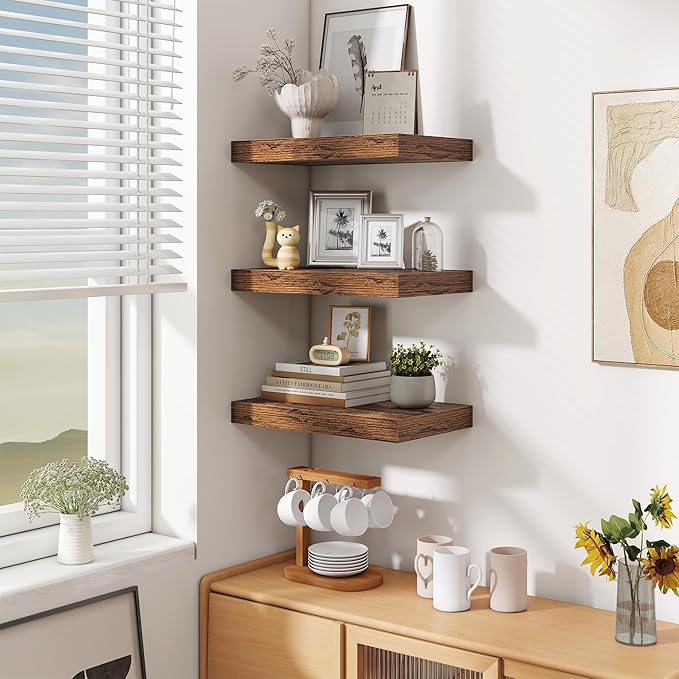 Fun Memories Floating Shelves for Wall - 10 x 16 Floating Shelf - Rustic Wood Storage Shelf - Wall Shelves with Invisible Bra