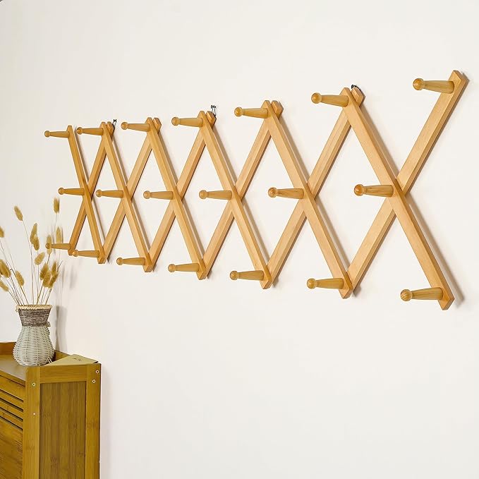 SKOLOO Hat Rack for Wall with 20 Hooks, Solid Wooden, Modern, Expandable Coat Rack Wall Mount for Coats, Hats, Bags, Baseball