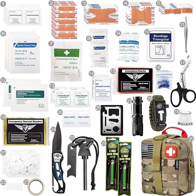 EVERLIT 250 Pieces Survival First Aid Kit IFAK EMT Molle Pouch Survival Kit Outdoor Gear Emergency Kits Trauma Bag for Campin