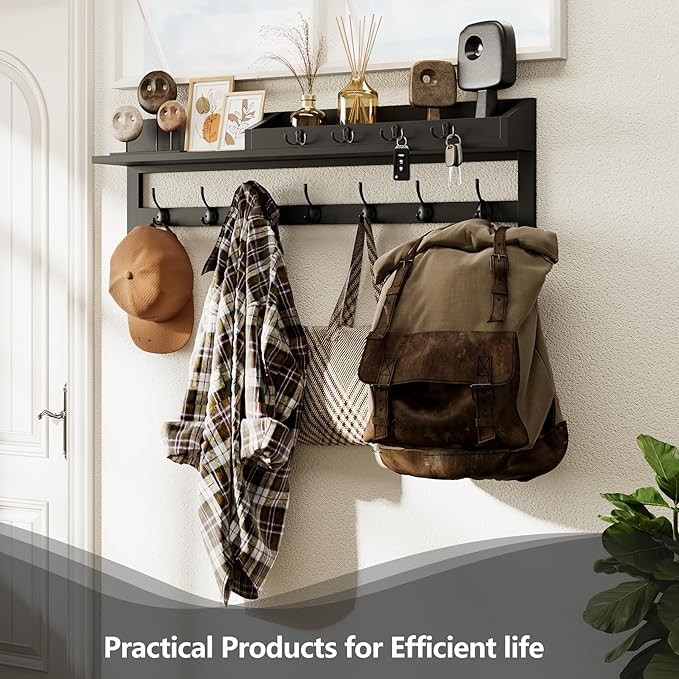 AMBIRD 35 inch Wall Hooks with Shelf, Coat Rack Wall Mount, Large Coat Hanger for Wall, Entryway Shelf with 7 Dual Coat Hooks