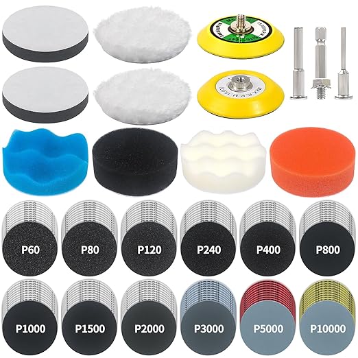 133 PCS Sanding Disc Drill Polishing Kit Sanding Attachment, 3 Inch Wet Dry Headlight Restoration Kit, Hook and Loop Sandpape
