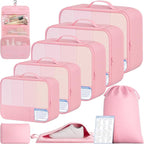 BAGAIL 9 Set Packing Cubes with Packing List Luggage Packing Organizers for Travel Accessories (Pink)