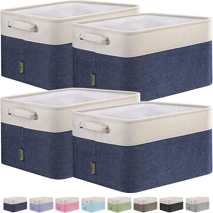BALEINE 4 Pack Fabric Closet Storage Bins for Shelves, Linen Closet Organizers and Storage, Decorative Baskets for Organizing