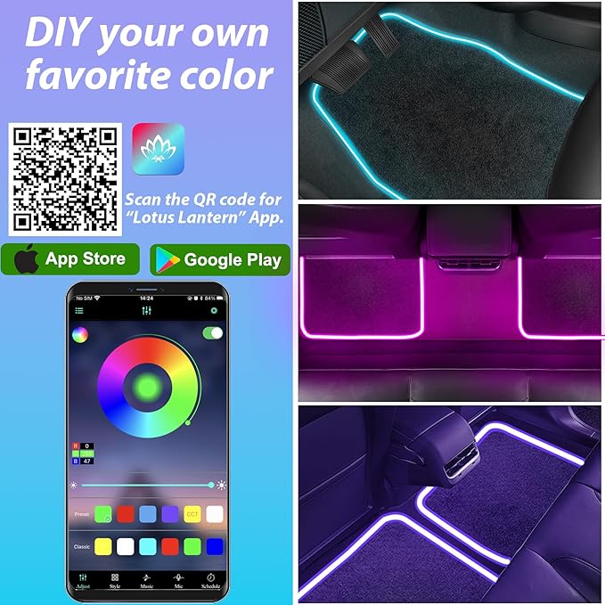 Soft Car Floor Mats With Led Strip Light, Universal Fit Black Automotive Carpet, App Control Interior Car Lights Floor Mats, Anti-Slip Waterproof RGB Car Decor Accessories For SUV, Trucks, Sedan,Jeeps