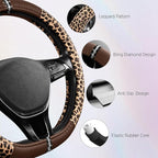 Road Comforts Leopard Steering Wheel Cover for Women, Cute Anti-Slip Microfiber Leather, Fits D Shape Flat Bottom Steering Wh