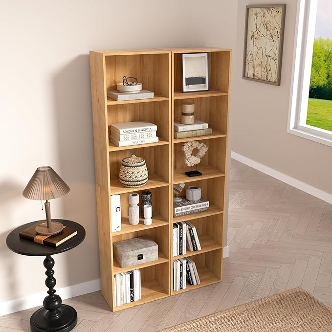 Wooden 6 Cube Storage Organizer, Classic Oak 6 Cube Storage Shelf, 6 Tier Closet Organizers Storage Cubes Display Cubby, Vers