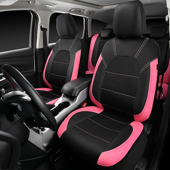 CAR PASS Leather Seat Covers, Breathable Universal Car Seat Cover Full Set for Cute Women Girly,Super 5mm Composite Sponge In