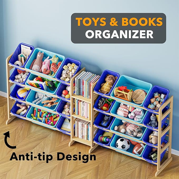 SpaceAid Large Toy Storage Organizer with 24 Bins and 3 Shelves, Toy Organizers Storage Bookshelf, Kids Bin Shelf Box Bookcas