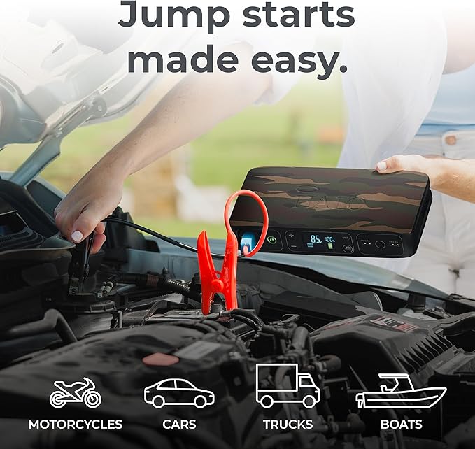 HALO Bolt Air 58830 Portable Car Battery Jump Starter | 100 PSI Air Compressor, 58.8Wh USB Power Bank, Emergency Floodlight