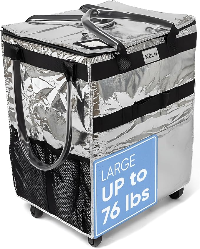 KELN Rolling Tote Bag with Wheels – Heavy Duty Foldable Shopping Bag with Handle – Reusable Grocery Bag on Wheels