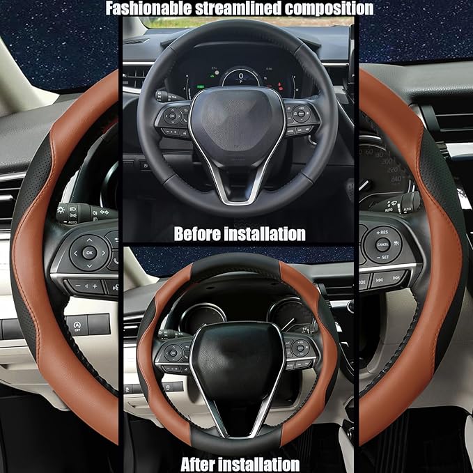Steering Wheel Cover Universal Standard Size 14.5-15 inch, Breathable Microfiber Leather, Anti-Slip, Soft Grip, Sporty Design