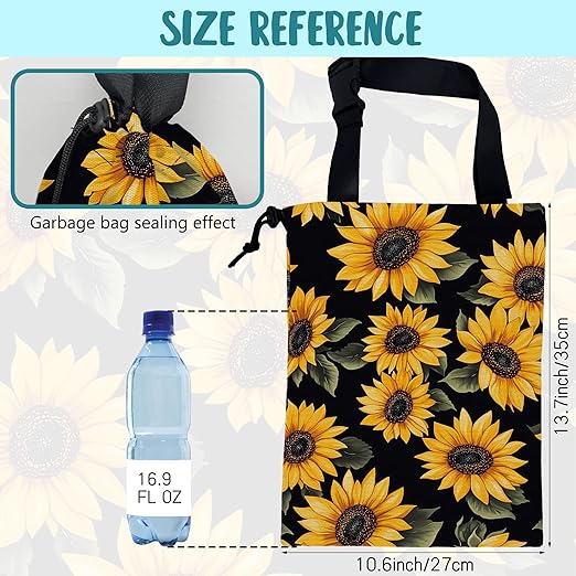 Car Garbage Bag Retro Yellow Sunflowers Hanging Canvas Car Trash Bag Drawstring Car Back Seat Organizer for Car Back Front Seat Console with Adjustable Buckle