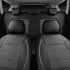CAR PASS Piping PU Leather Car Seat Cover Full Set, Inside Zipper Design and Reserved Opening Holes, Airbag Compatible,Universal FIT for Car, SUVs,Van,Trucks（Full Set, Black & Silver
