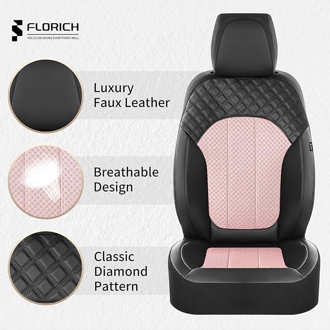 FLORICH Seat Covers Front Seats Pink Seat Cover 2 Pack Leather Mesh Automotive Car Seat Cover Breathable Durable Car Interior