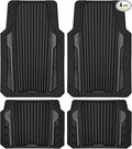 CAR PASS Heavy Duty Rubber Car Mats Metallic,Aluminum Film All Weather Floor Mats Waterproof Universal Trim to Fit SUVs Sedans Vans 4 Piece Anodized Deep Dish Two-Tone Sporty Carbon Fiber Black Chrome