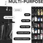 Simple Houseware 24 Pockets - Crystal Clear Over The Door Hanging Shoe Organizer, Black (64'' x 19'')