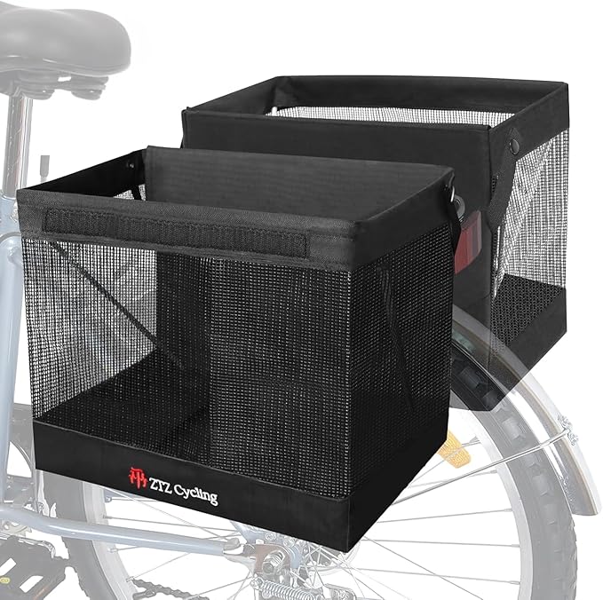 Bicycle Grocery Panniers, 2PCS Foldable Bike Panniers Bags for Rear Rack, Rear Bike Basket Ebike Rear Rack Bags for Shopping Cycling Traveling Commuting(2 Pack)