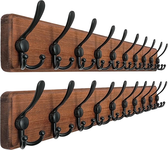Dseap Coat Rack Wall - Heavy-Duty 38-1/4" Long, with Reinforced 10 Custom Tri-Hooks, Solid Wood Wall Hanger for Coats Hat Jac